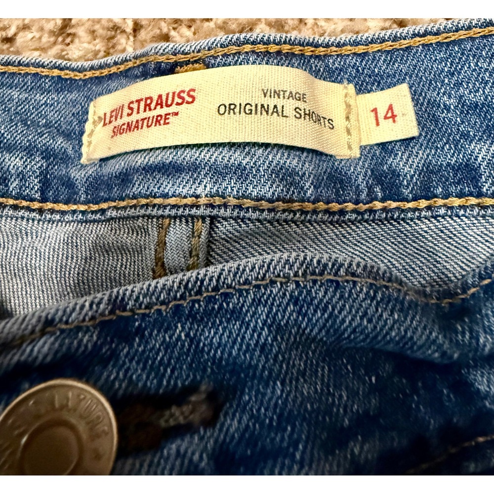 Levi Strauss Signature Shorts 14 Excellent Blue Distressed Denim Cutoff W32 - Picture 3 of 10